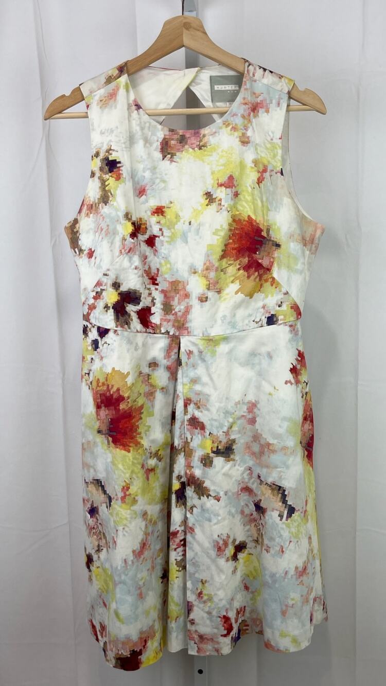 HUNTER BELL 8P Anthropologie Kukka Tea Dress Open Back A-Line Floral Multicolor